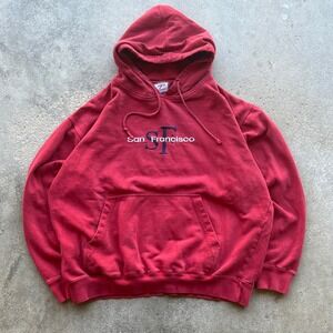 Vintage Toomey San Francisco SF Red Hoodie Sweatshirt Mens Size‎ L